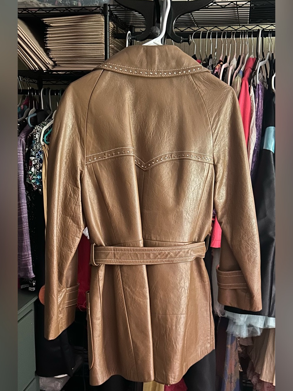 Dan di Modes Vintage 70’s Leather Coat Western Boho Belted Brown - Picture 3 of 13